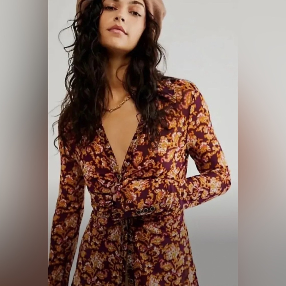Free People Blouse Lucky Shirtee Cosmo Paisley